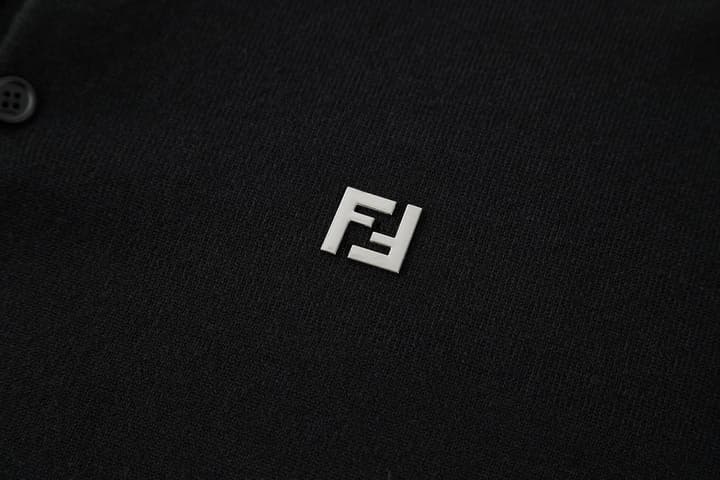 Fendi Knitted Long Sleeve Polo Shirt with Micro FF Detail in Black Knitted Polo
