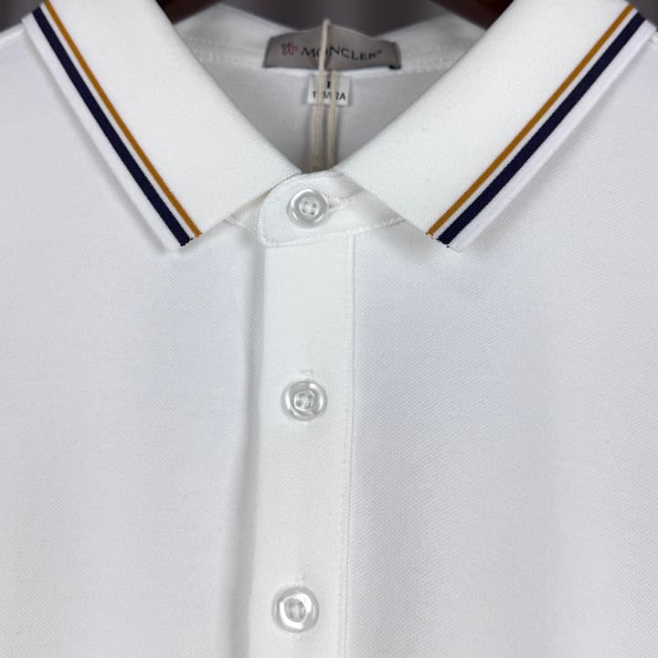 Moncler Classic Striped Collar Embroidered Long Sleeve Polo Shirt – Spring/Autumn Collection in Black With White Tipping (hanger)