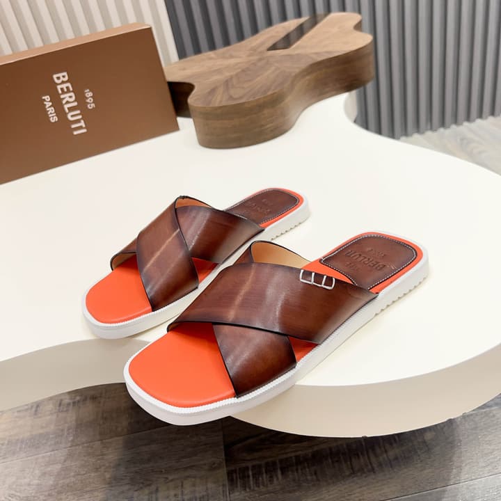 Berluti Hand-Painted Calfskin Slippers in Matte Black
