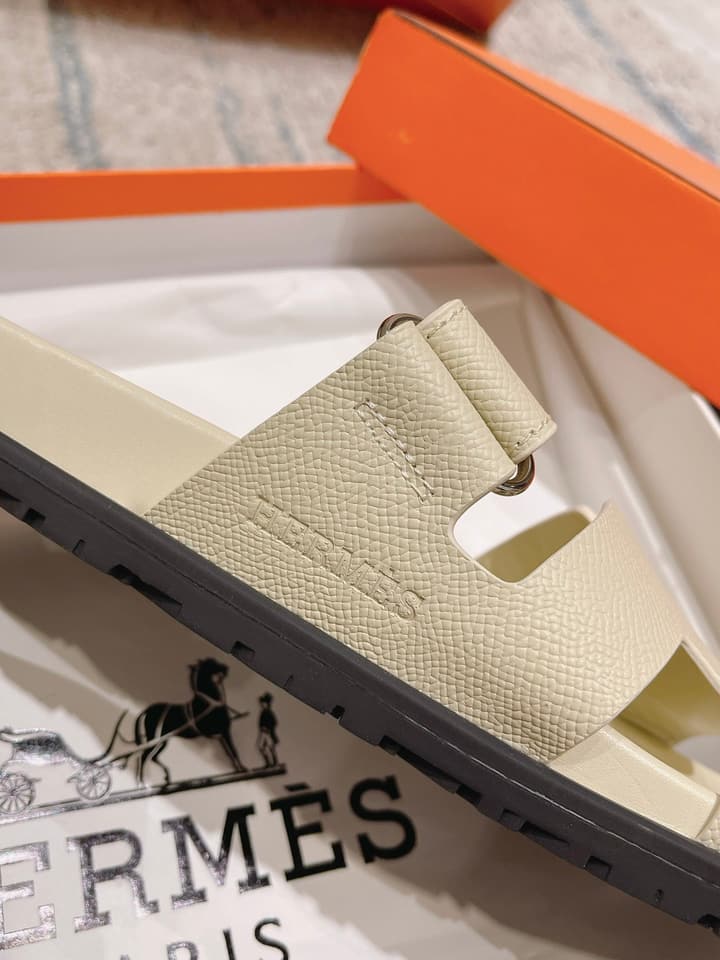 Hermès Chypre Suede Unisex Slides in Black With Dark Blue Strap