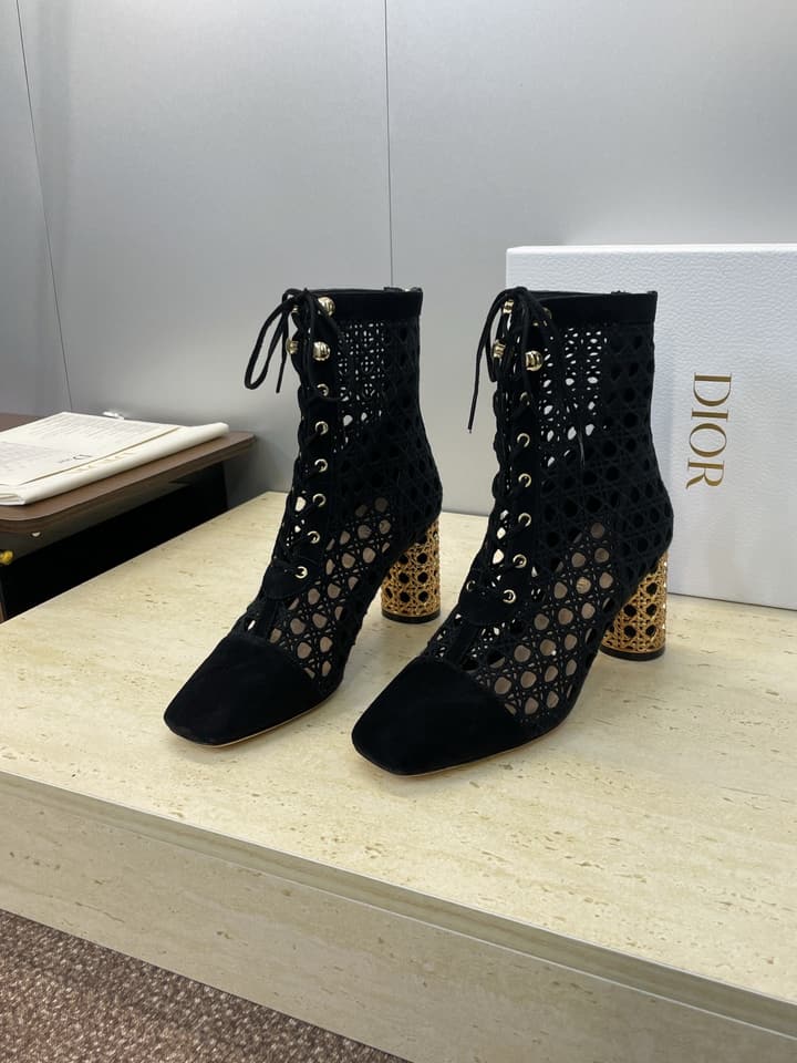 Dior D-Lcon Embroidered Ankle Boots – 2025FW in Black Mesh High Heel (9cm)