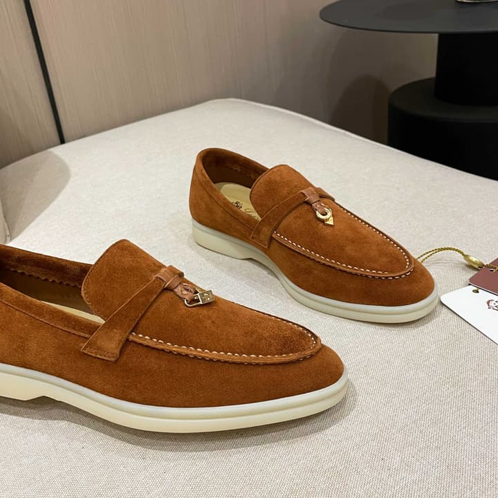 Loro Piana Summer Charms Walk Moccasin Loafers in Black Leather