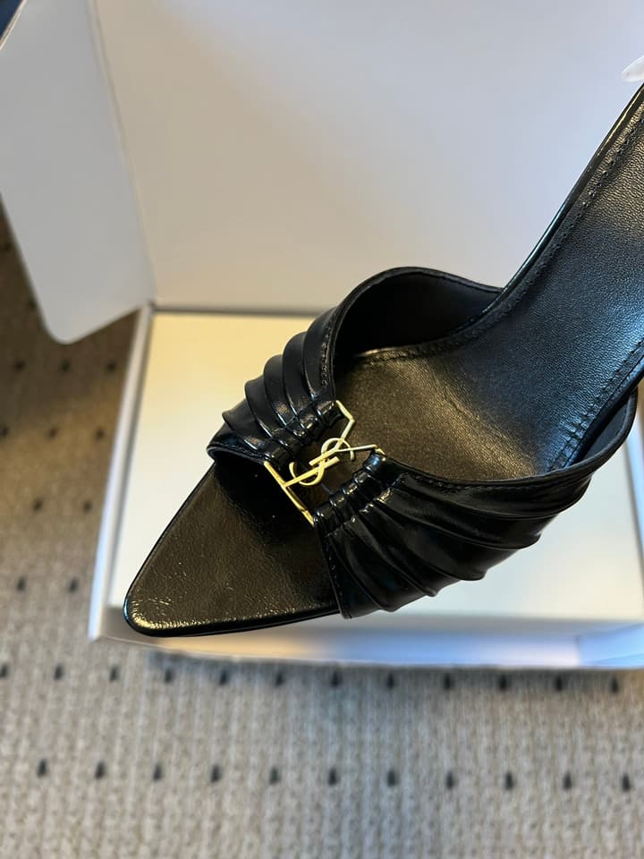 Saint Laurent Ruched Leather Mules – 26SS in Beige