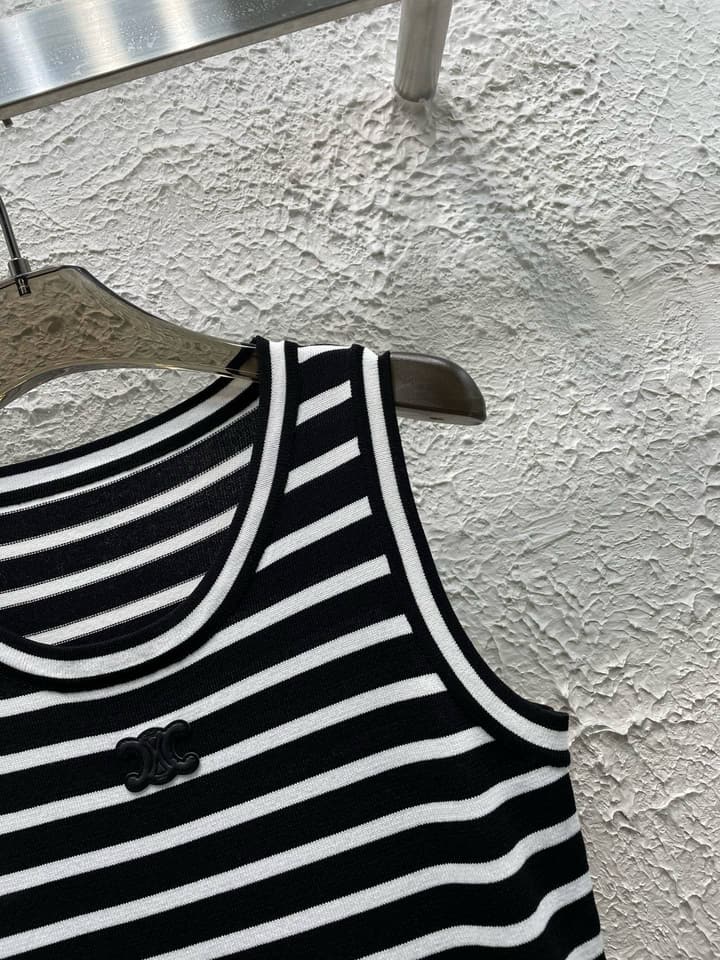 Celine Arc de Triomphe Striped Knit Vest Dress in Black