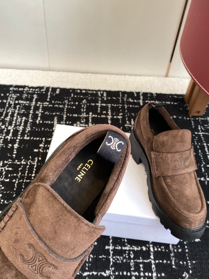 Celine Lisa Platform Loafers – 25SS Autumn/Winter Collection in Brown Suede Velcro