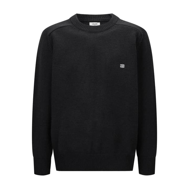 Celine Triomphe Embroidered Knit Sweater in Black