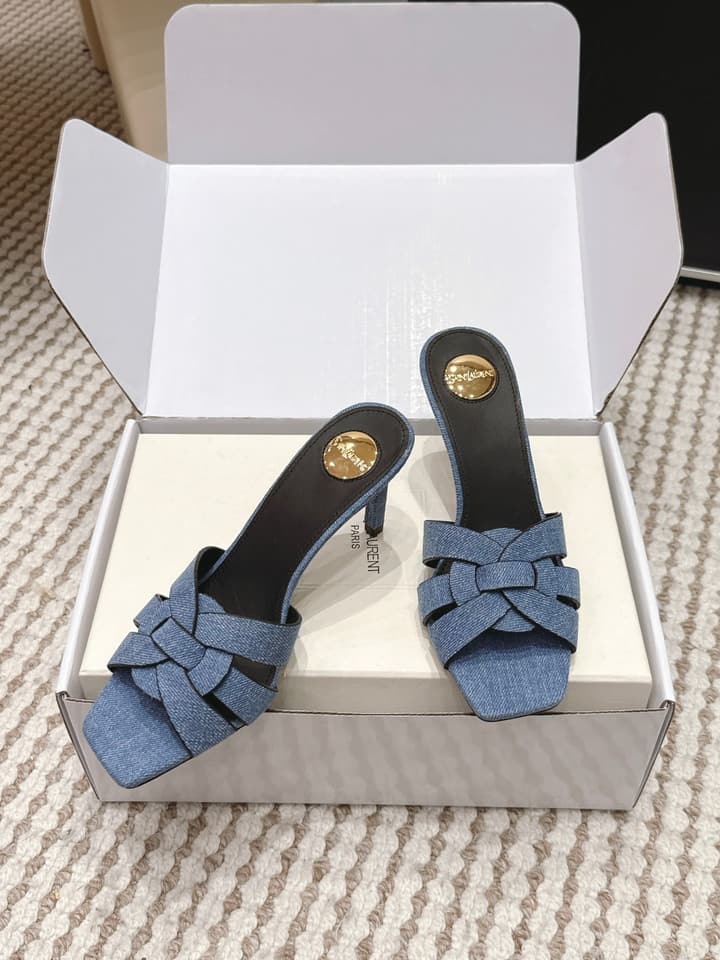 Saint Laurent Melody Square-Toe Heeled Sandals – 2026 Spring/Summer Collection in Beige Patent