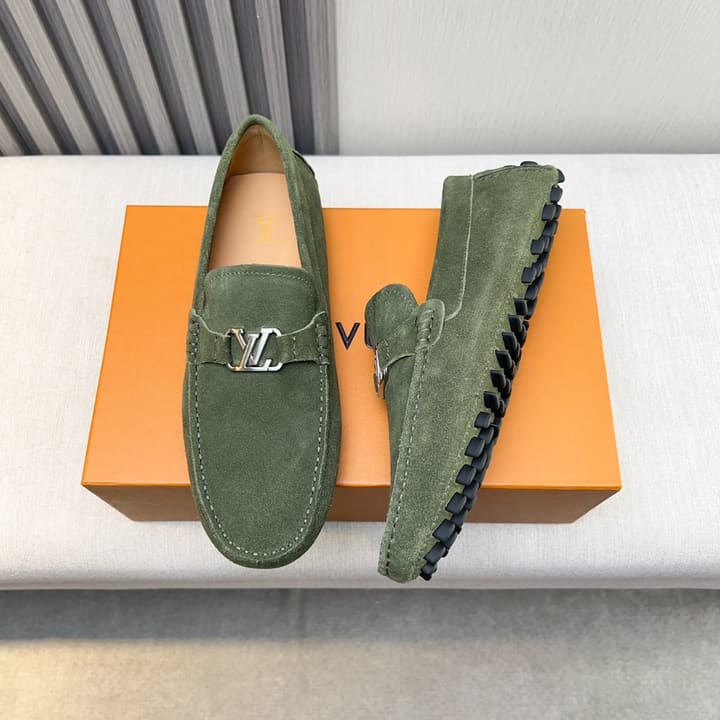 Louis Vuitton Pebbled Leather Driving Shoes in Black Smooth Leather