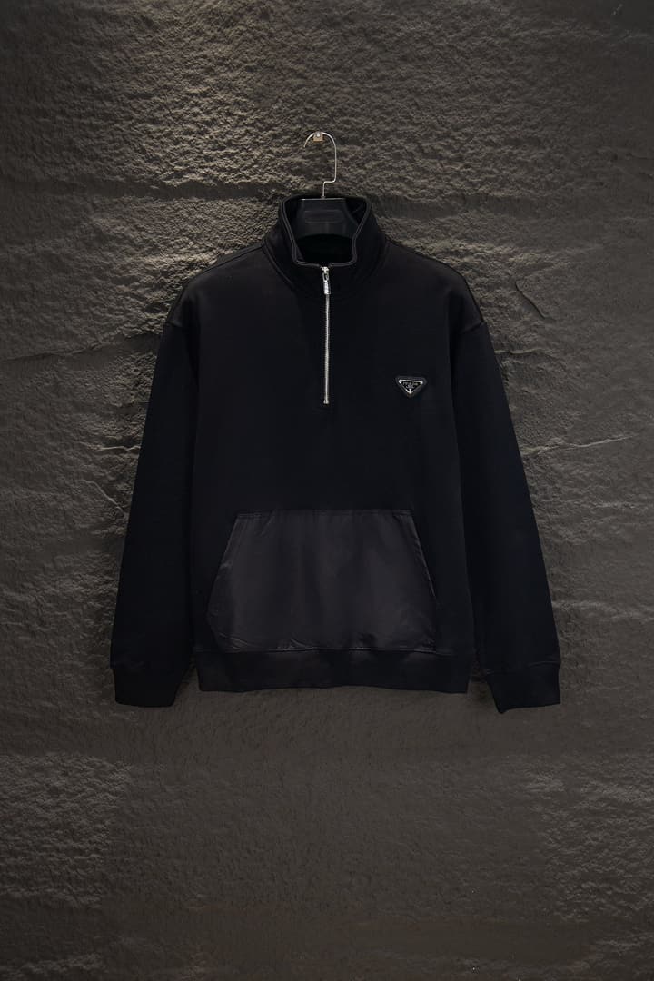 Prada Heavyweight Half-Zip Sweatshirt in Classic Black Half-zip