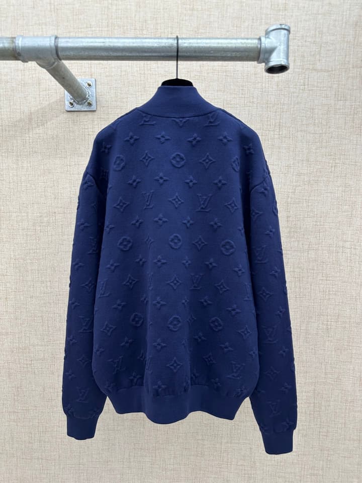 Louis Vuitton Monogram Embossed Zip-Up Sweatshirt – SS26 in Deep Blue Monogram Zip Jacket