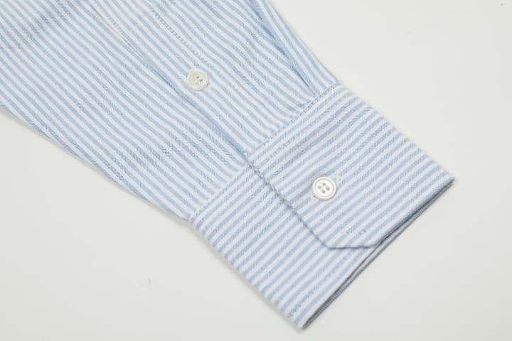 AMI Paris Small Heart Embroidered Striped Long Sleeve Shirt in Blue Stripe