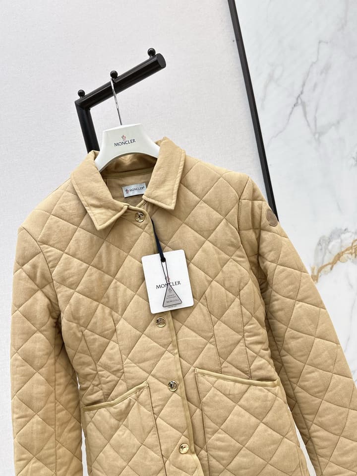 Moncler Quilted Padded Slim-Fit Jacket in Khaki