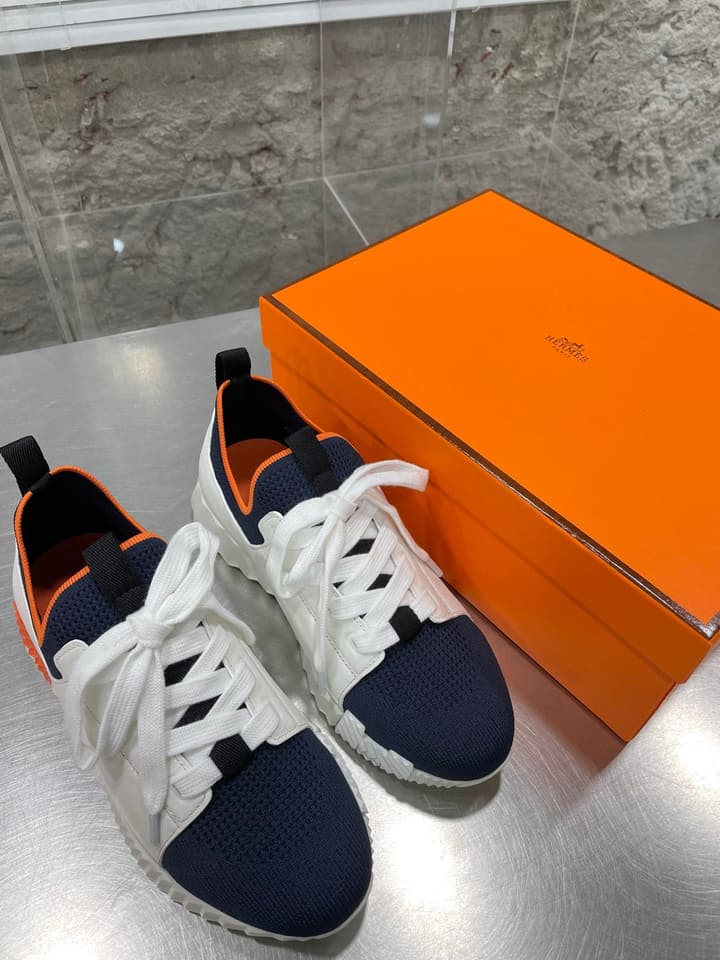 Hermès Sport Sneakers – Iconic Orange Edge in Black Knit With Black Laces