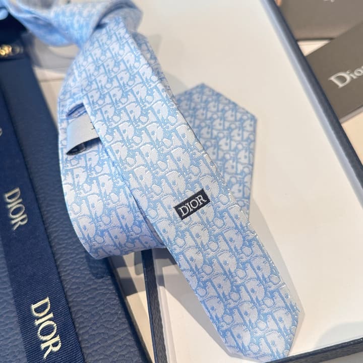 Dior Blue Oblique Pixel Silk Tie in Coffee