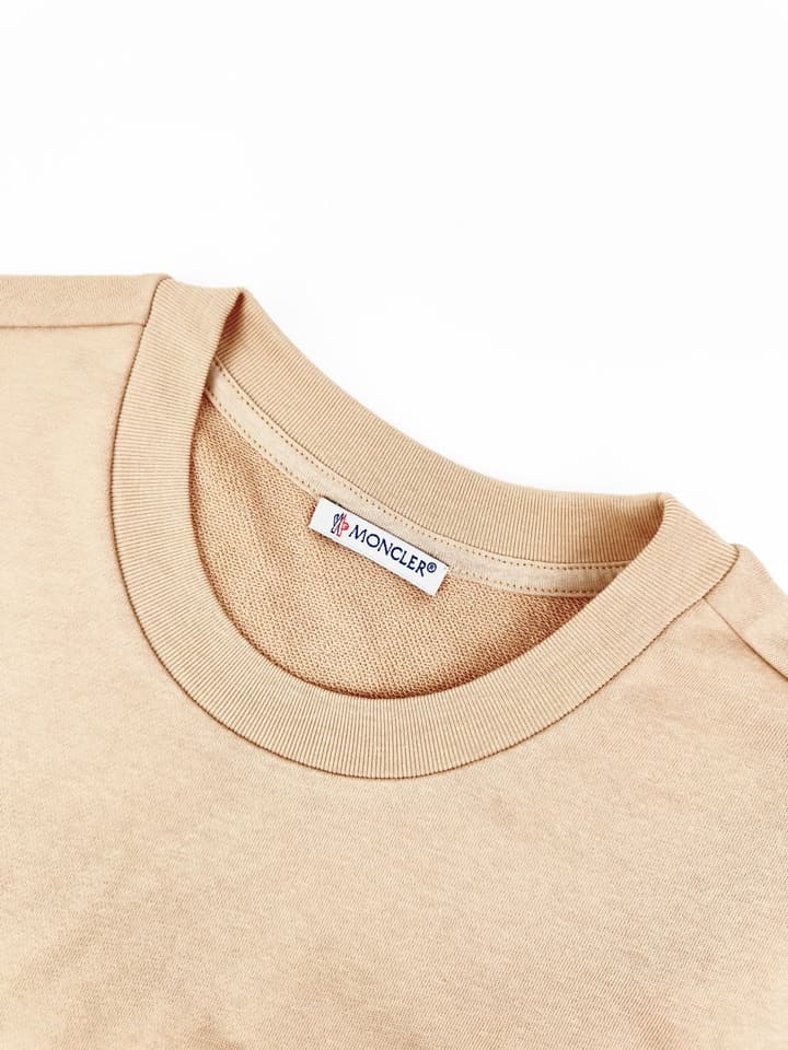 Moncler Leather-Trimmed Pocket T-Shirt in Beige