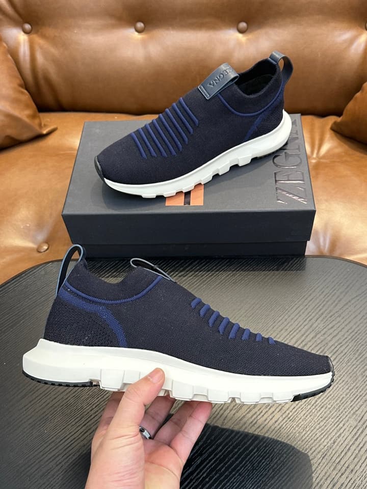 Zegna Techmerino Slip-On Sneakers in Dark Navy With Green Accent