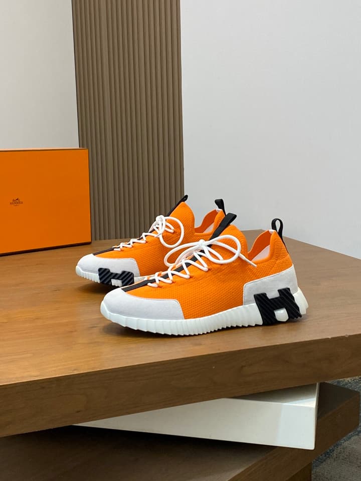 Hermès Suede and Denim Canvas Sneakers in Black And White