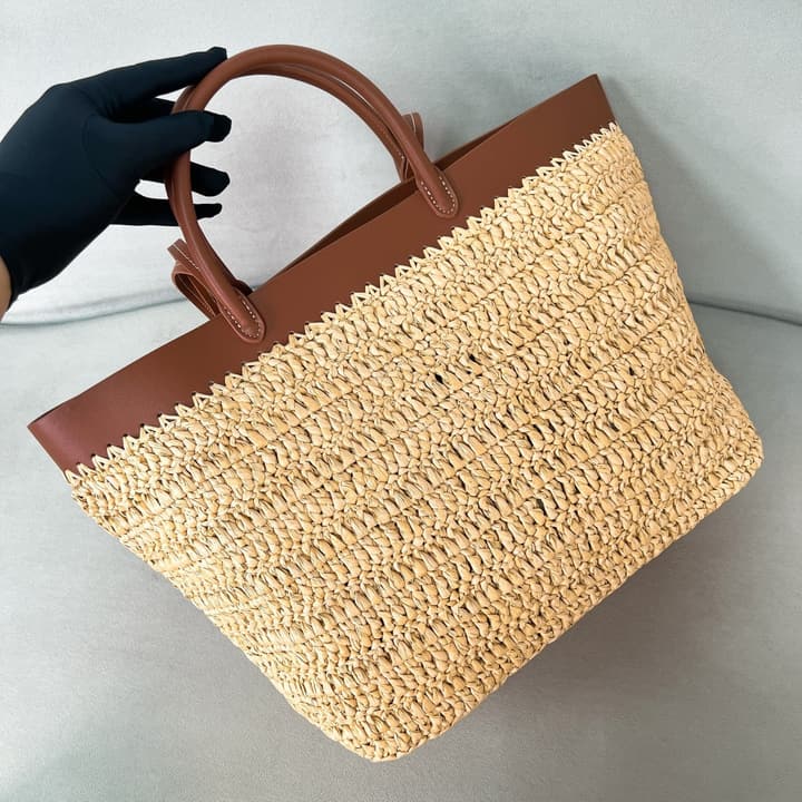 Prada Raffia and Calfskin Tote Bag – Summer Collection in Natural Raffia With Cognac Leather