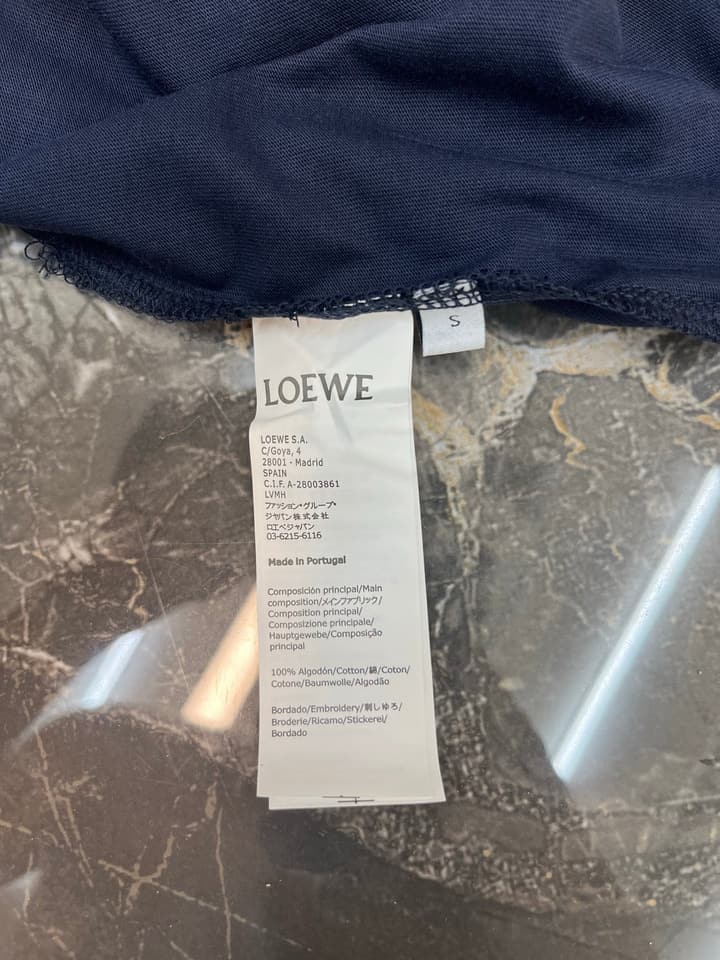 Loewe Cotton Mosaic Anagram Embroidered T-Shirt in Navy Blue