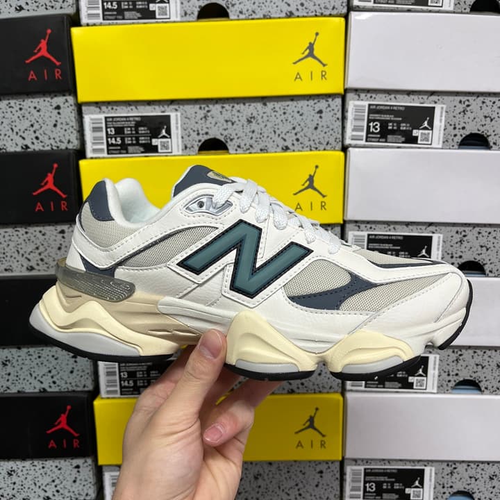 New Balance NB9060 Retro Running Shoes in Cream Teal
