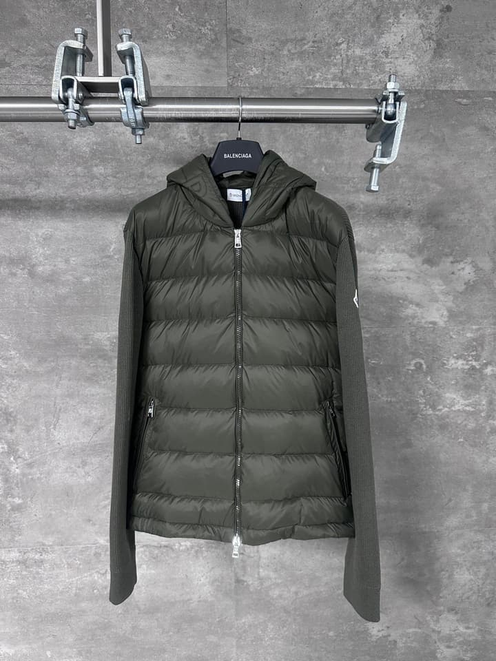 Moncler Hooded Wool Knit Spliced Down Jacket – Early Autumn Collection in Black