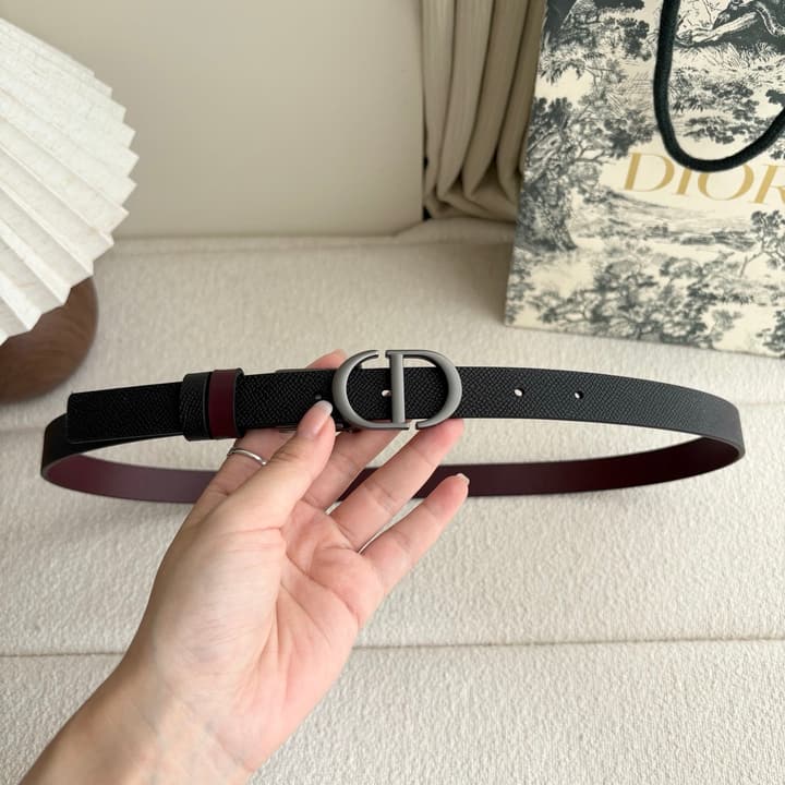 Dior Reversible Calfskin CD Buckle Belt in Black/burgundy With Gold Hardware