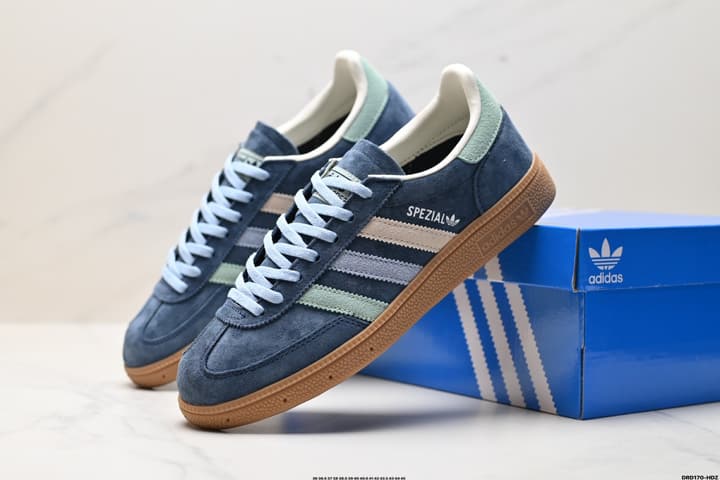 Adidas Handball Spezial Retro Sneakers in Navy Suede With Pastel Stripes