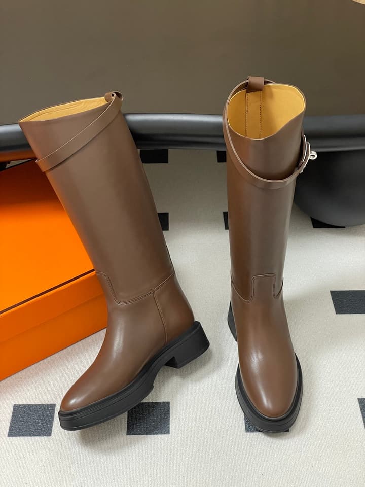Hermès Jumping Kelly Buckle Knee-High Boots in Black Leather