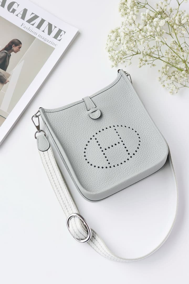 Hermès Glacier Blue Shoulder Bag with Striped Strap in Glacier Blue