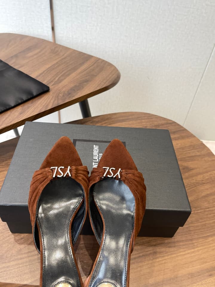 Saint Laurent Pointed Toe Stiletto Heeled Sandals – 26SS in Black - Gold Logo Plaque