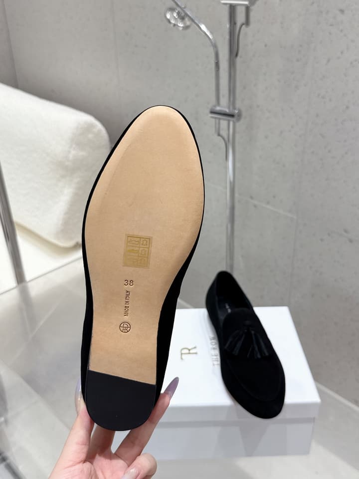 The Row Tassel Loafers in Black Suede