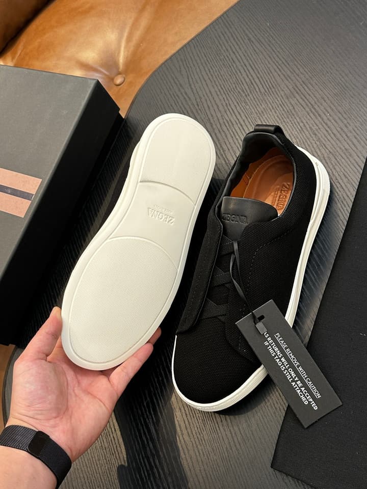 Zegna Triple Stitch Low-Top Sneakers in Black Suede