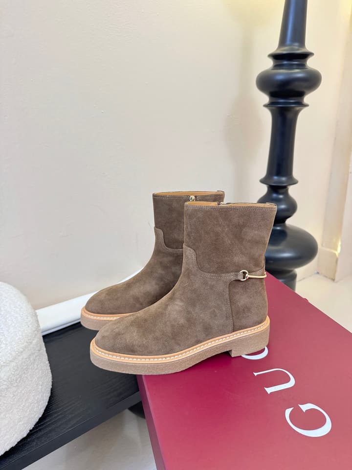 Gucci Runway Suede Boots in Taupe Suede
