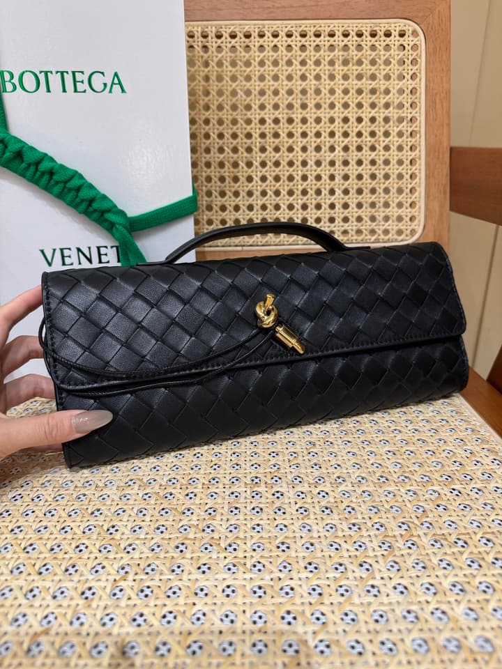 Bottega Veneta Andiamo Clutch Bag in Black Intrecciato