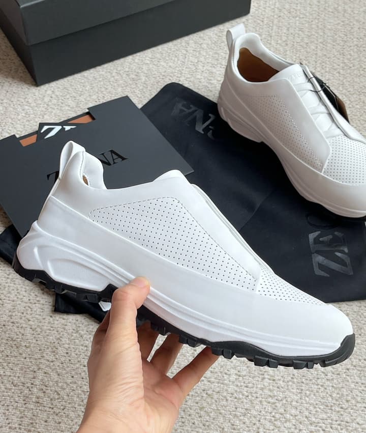 Zegna Triple Stitch™ Monte Perforated Casual Shoes in White Smooth