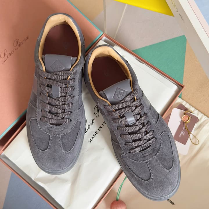 Loro Piana Newport Walk Thick Sole Sneakers in Dark Gray Suede