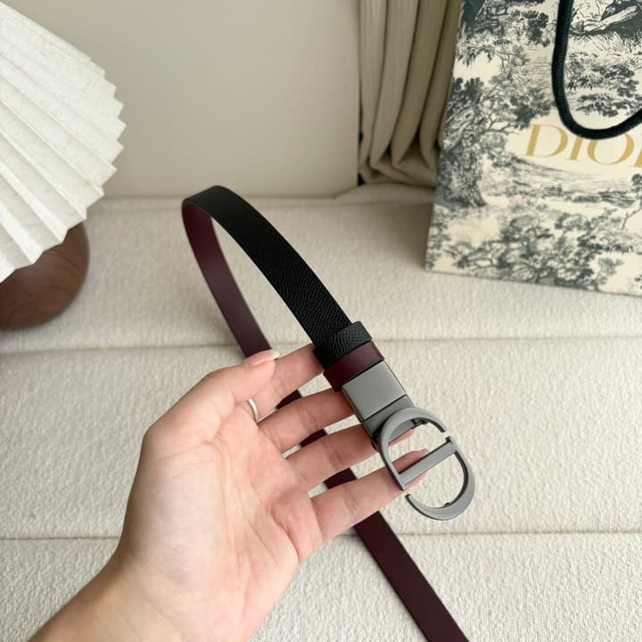 Dior Reversible Calfskin CD Buckle Belt in Black/burgundy With Gold Hardware
