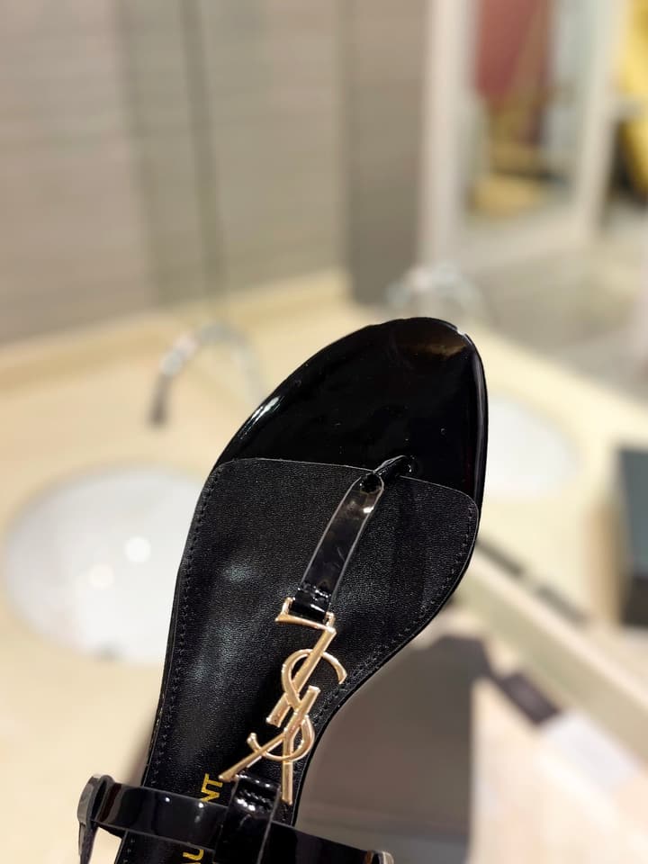 Saint Laurent Beautiful Siren Flat Sandals in Bright Blue