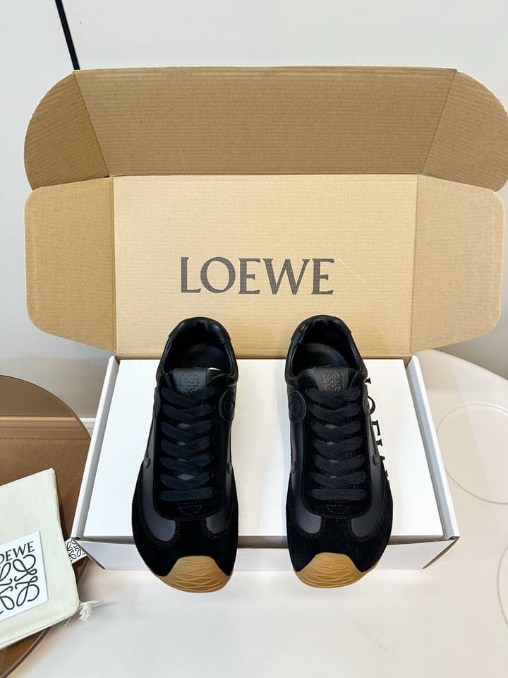 Loewe German Trainer Sneakers – Early Spring Collection – 25SS in Black Suede And Leather With Gum Sole