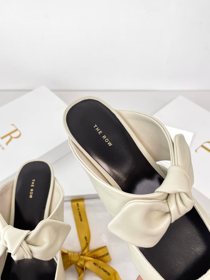 The Row Leather Bow Mules in Black Leather
