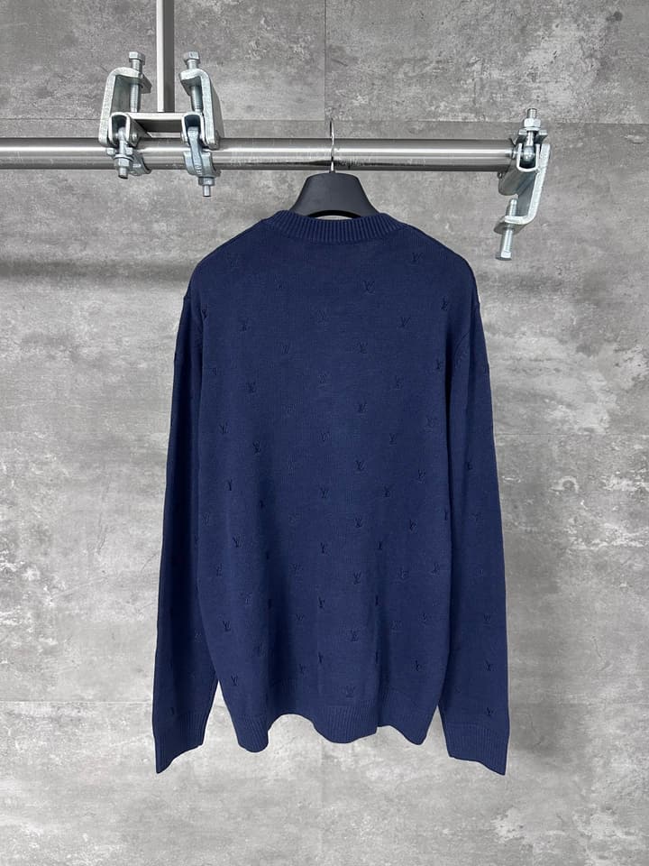 Louis Vuitton Monogram Embroidered Round Neck Sweater in Navy Blue Embroidered Monogram Sweater