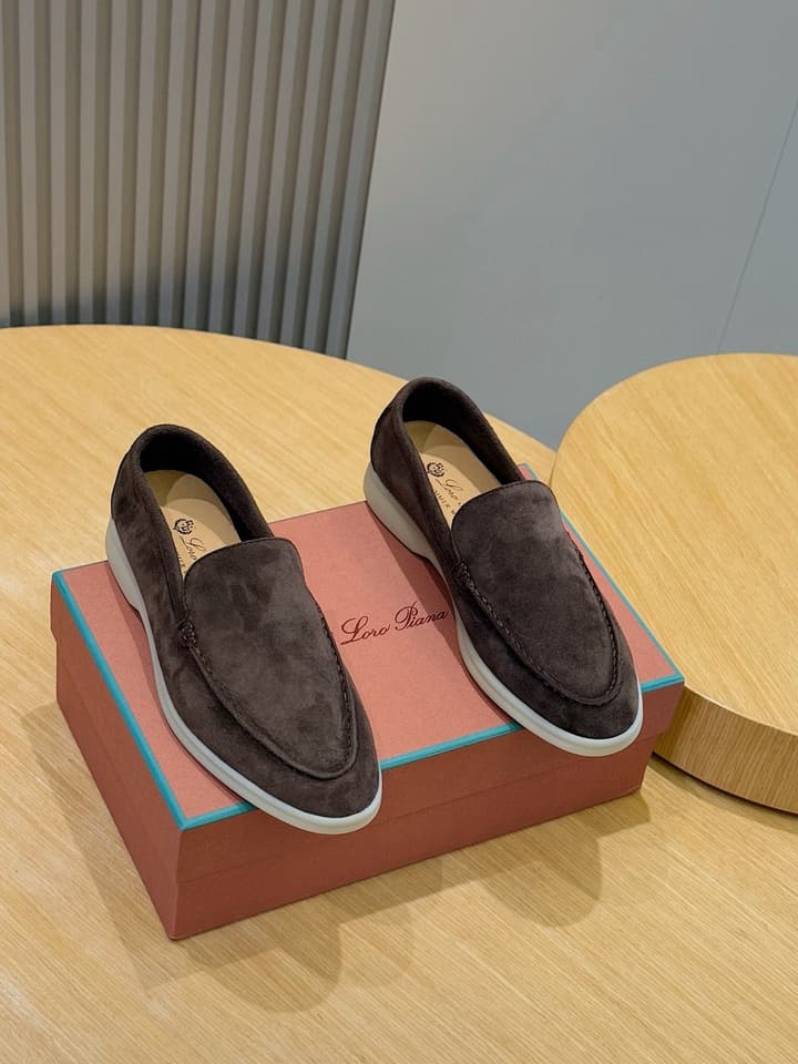 Loro Piana Italian Handmade Suede Loafers in Camel Brown Suede