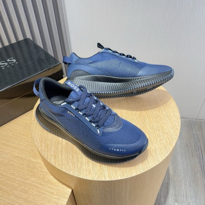 Boss Men's Layered Sport Sneakers in Black With White Sole
