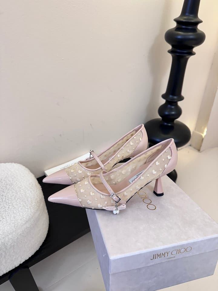 Jimmy Choo Patent Leather Pumps – 2025FW in Nude Mesh