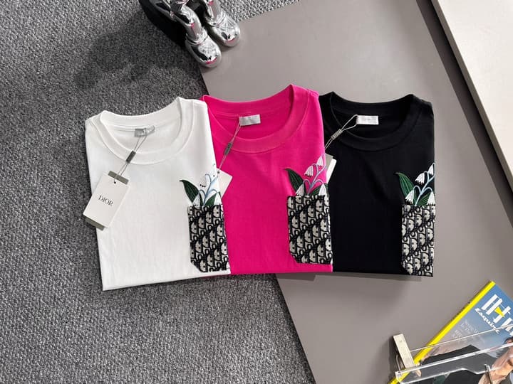 Dior Leaf Embroidery Flocked CD Logo T-Shirt – 2025 in Black