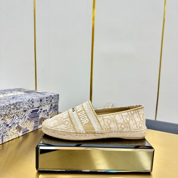 Dior Granville Embroidered Espadrille Flats in Beige/brown Oblique Pattern