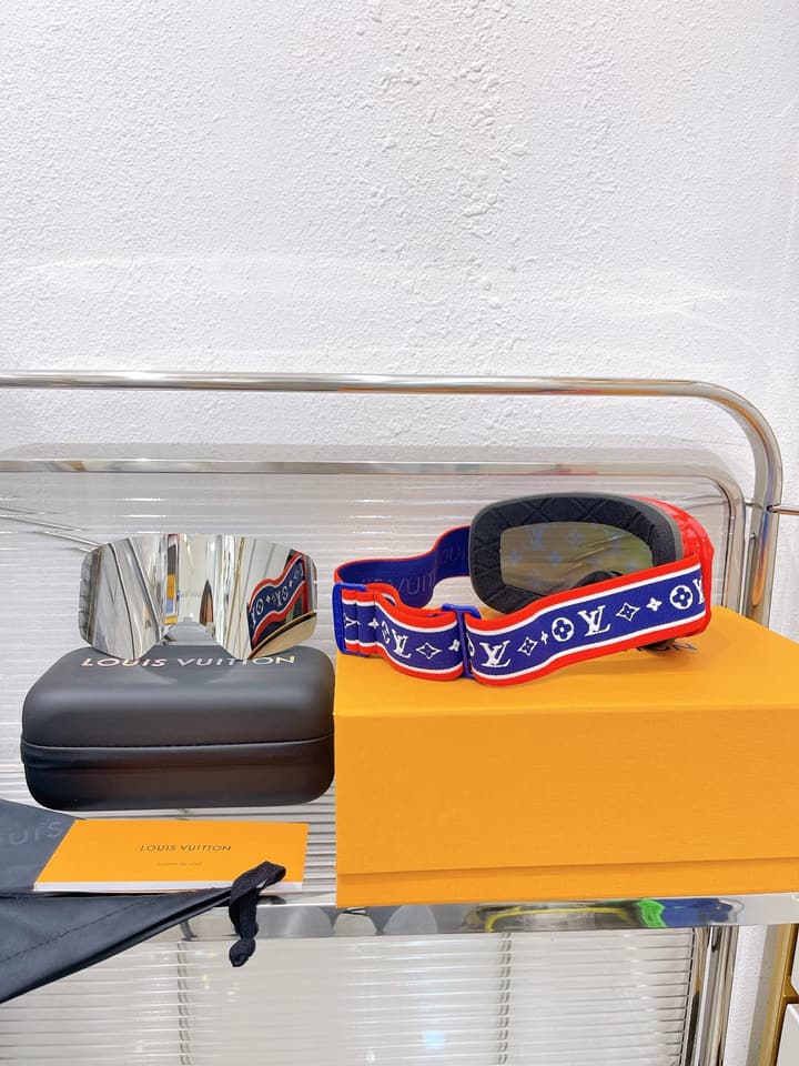 Louis Vuitton Ski Goggles in Blue Iridescent Lens With Red Frame