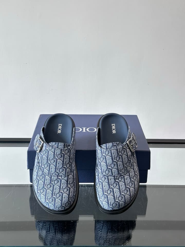 Dior Oblique Print Closed-Toe Mules in Navy