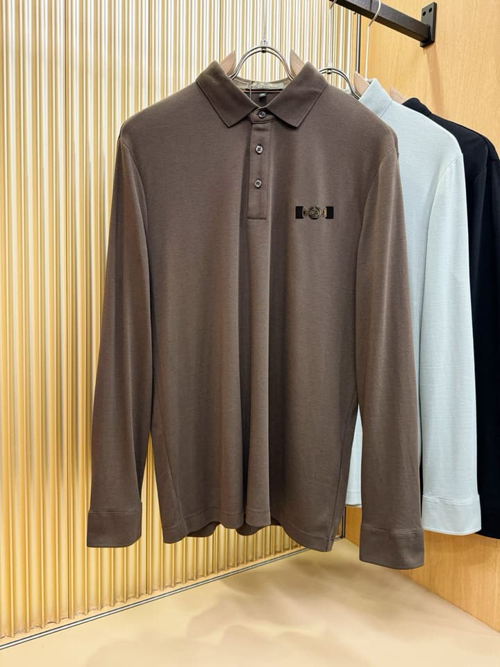 Loro Piana Solid Long Sleeve Polo Shirt – Autumn/Winter Collection in Black