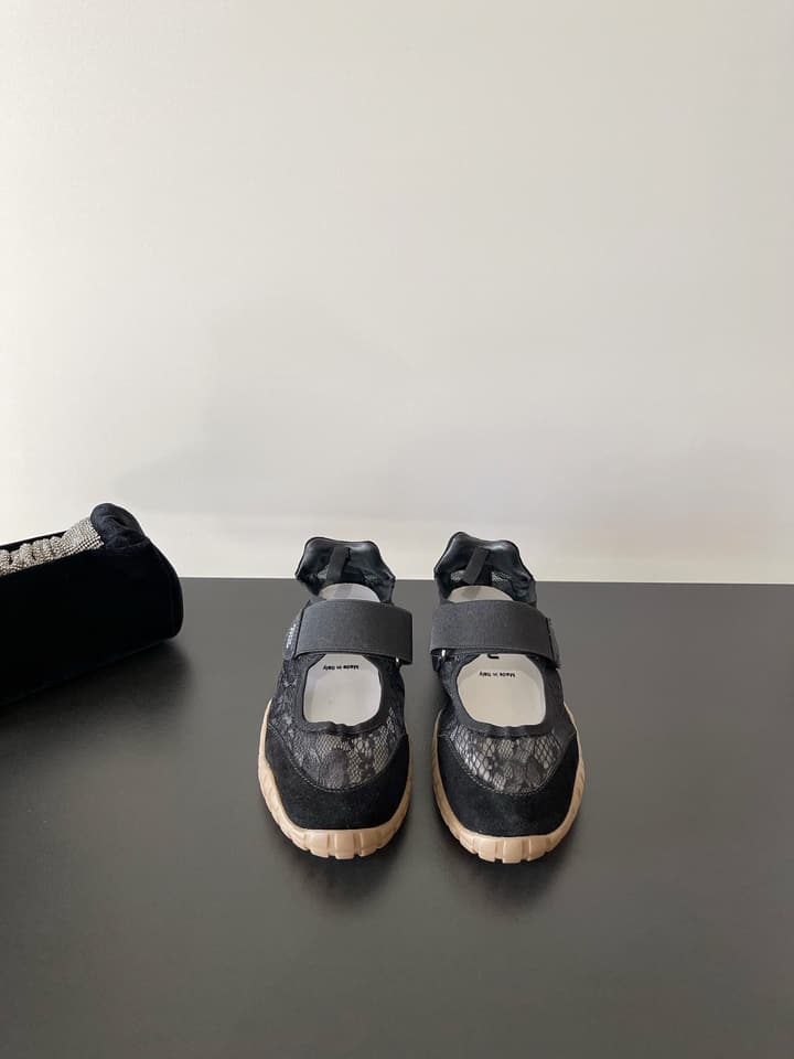 Miu Miu Latest Lace Retro Mary Jane Sneakers in Black